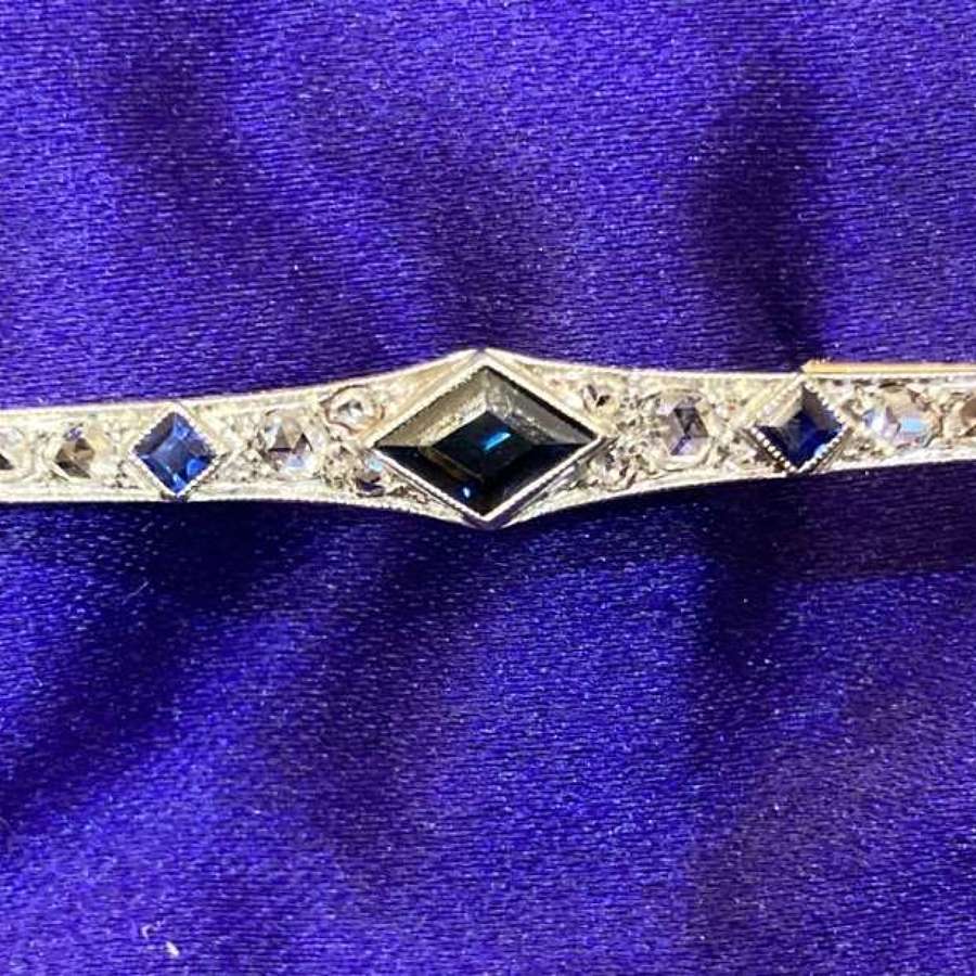 An Art Deco French brooch set with diamonds and sapphires