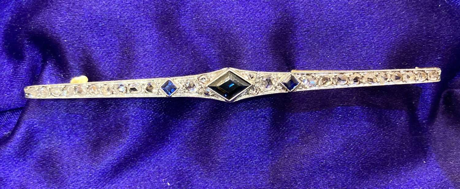 An Art Deco French brooch set with diamonds and sapphires