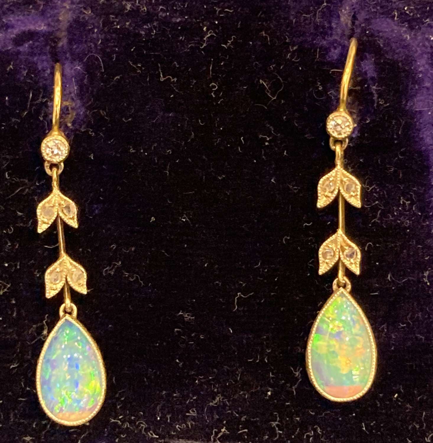 15 carat opal and diamond pendant earrings